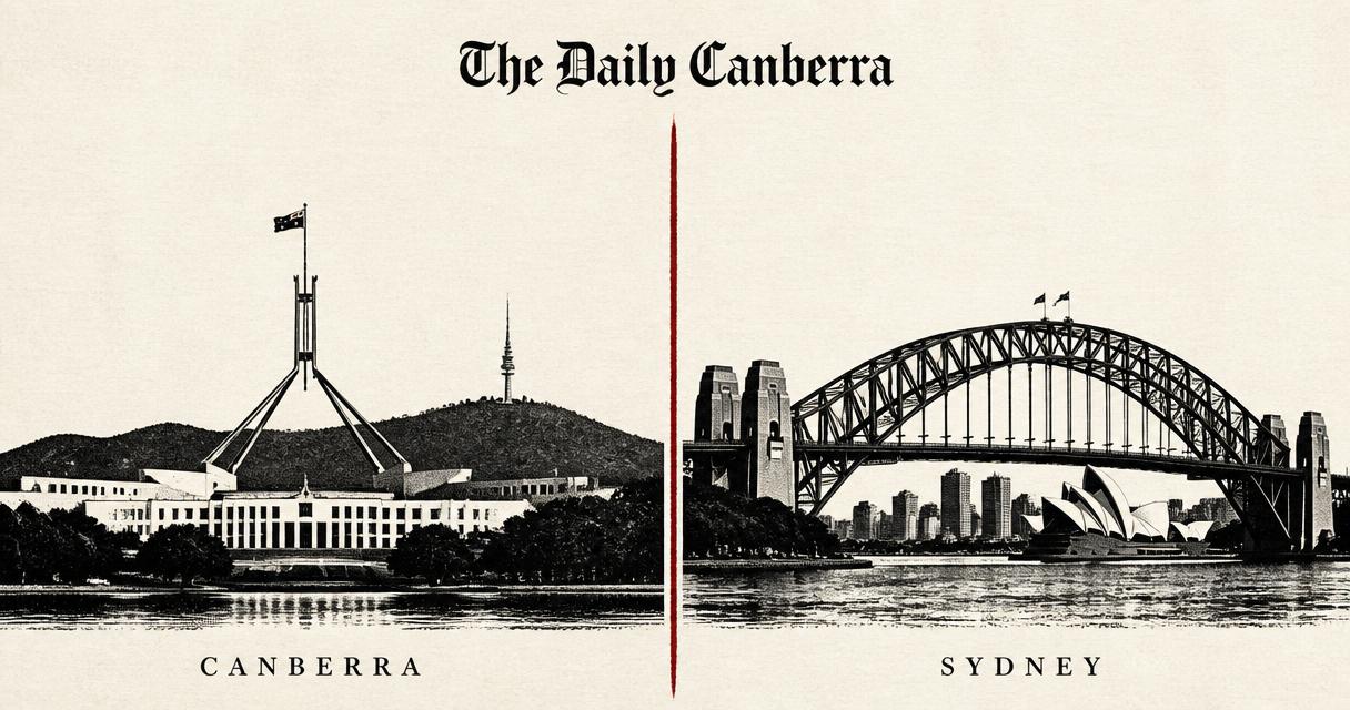 Editorial split illustration: San Antonio on the left and Sydney on the right